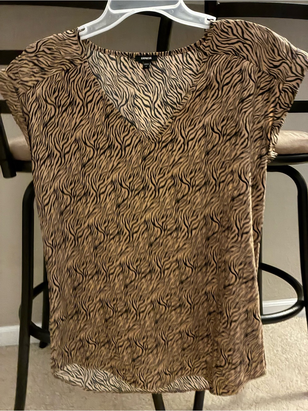 Express Tan and Black Zebra-Print V-Neck Blouse